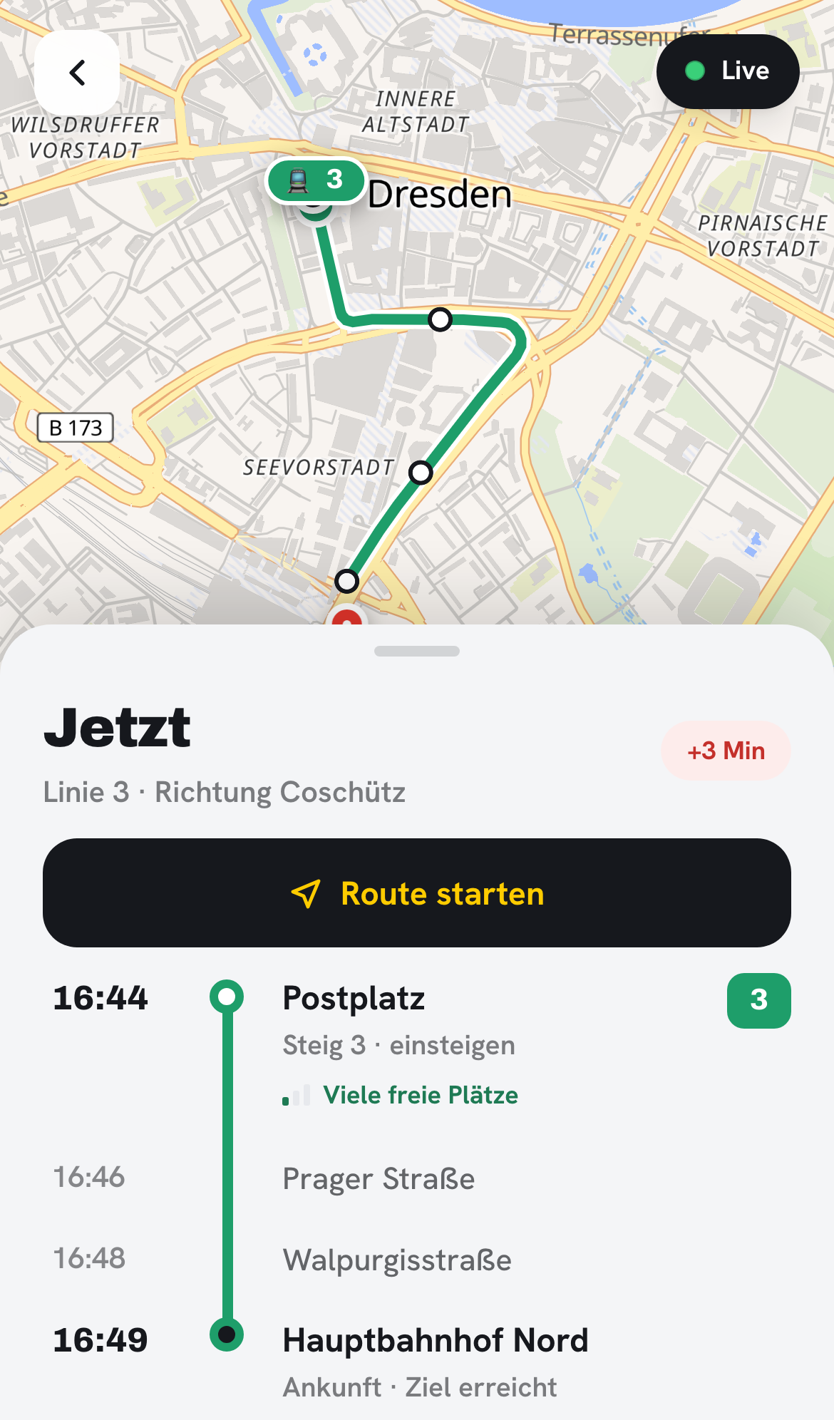 Live-Karte: die eigene Bahn auf der Strecke