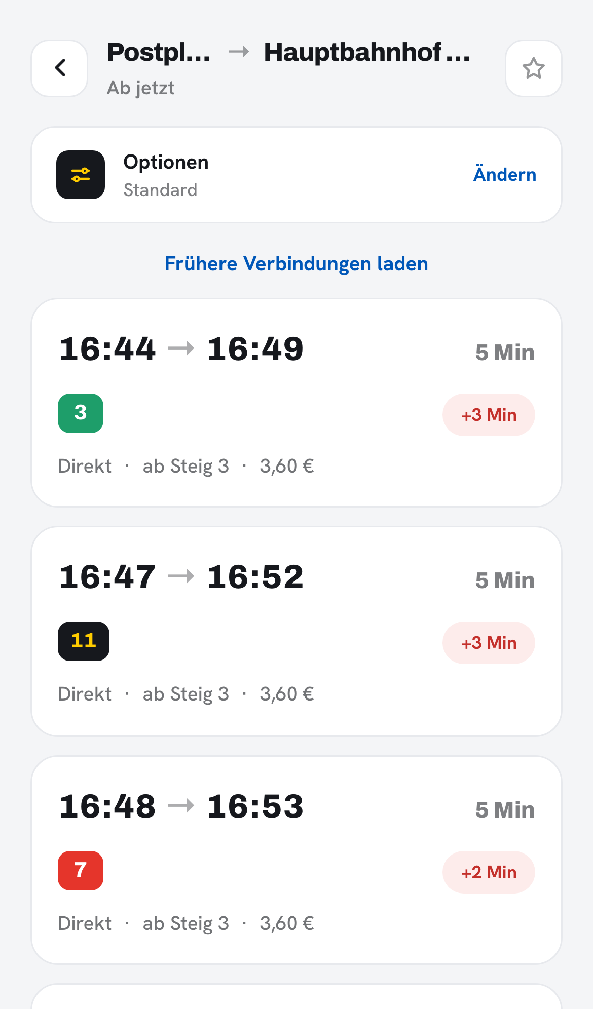 Verbindungen in Echtzeit — mit Preis und Verspätung